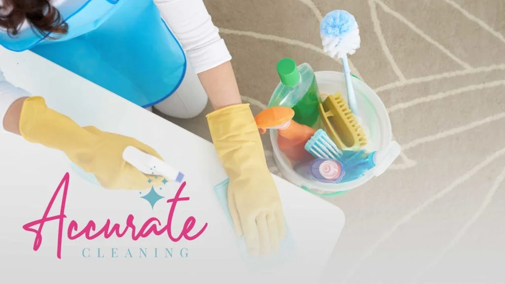 accurate cleaning logo over cleaning a desk