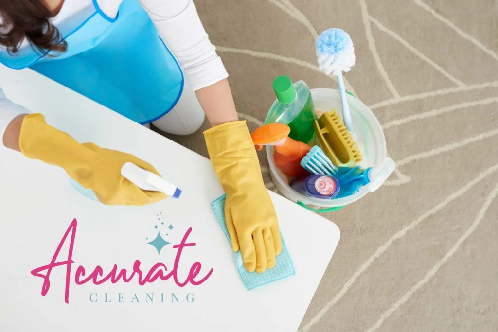 accurate cleaning logo over cleaning a desk